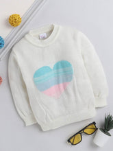 Little Angels Little Angels Baby Wool Round Neck Full Sleeves Jacquard Heart Pullover Sweater For Girls Pullover Little Love Heart Knit Pullover 1-2Y / White / Baby Wool